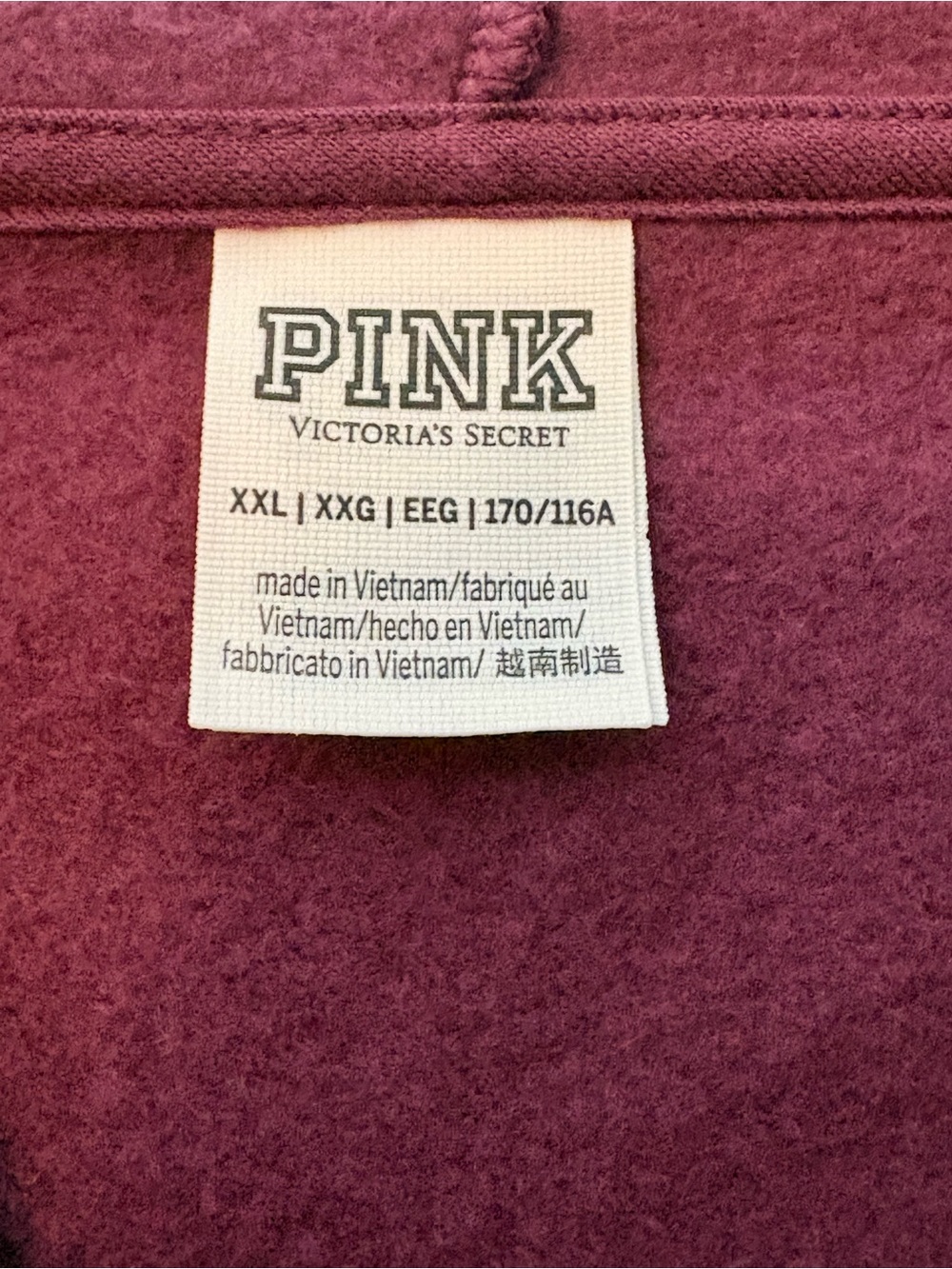 PINK Victoria’s Secret Campus Maroon Burgundy Cinch Hem V-Neck Hoodie XXL - Picture 4 of 8